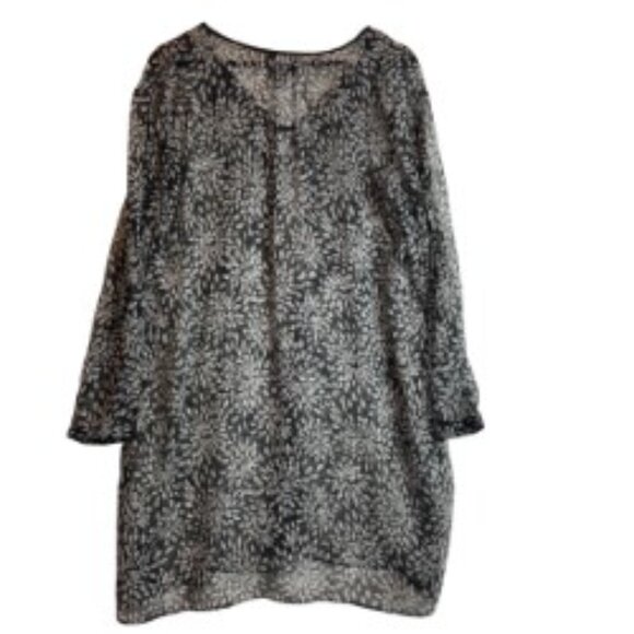 GREYLIN SHEER TUNIC COVER-UP BLACK/WHITE ABSRACT FLORAL SIZE LARGE - Picture 5 of 7